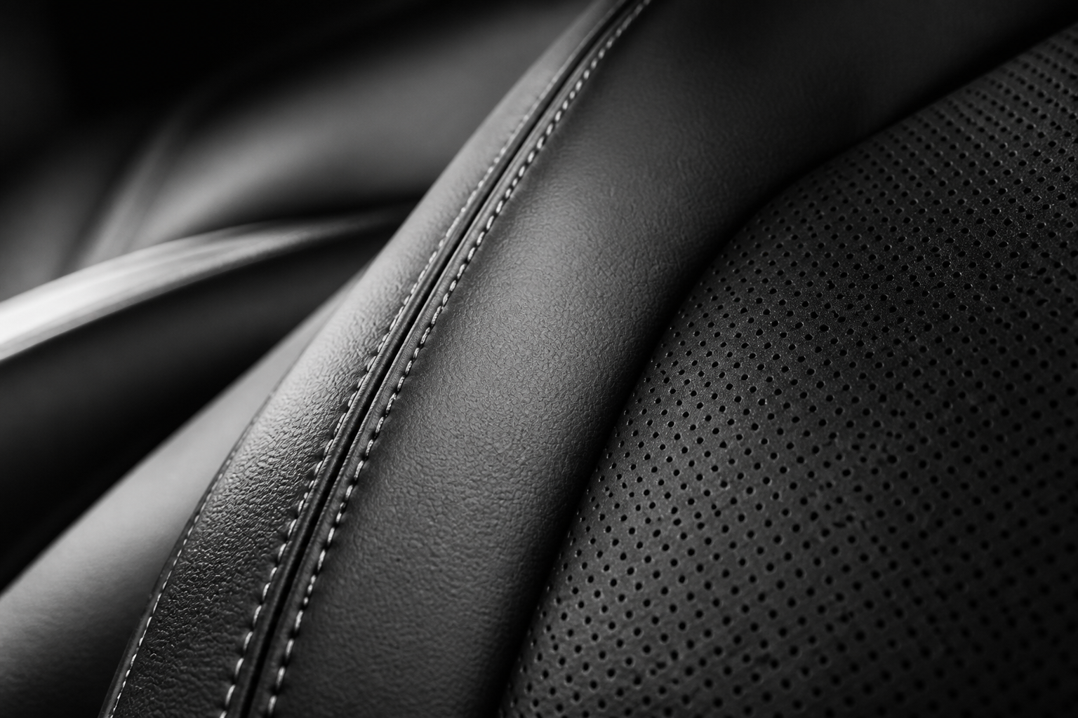 Clean interior leather and stitching.